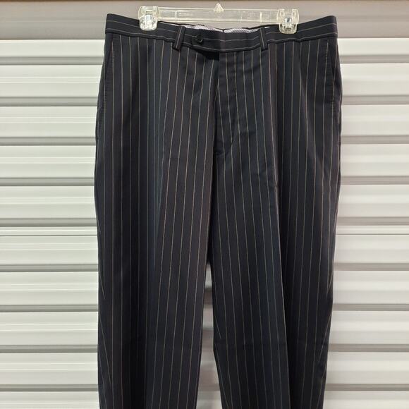 Aristo Eighteen Stirling Pants Mens 34 Navy Blue Stripe Flat Front Wool Slacks - Picture 3 of 8